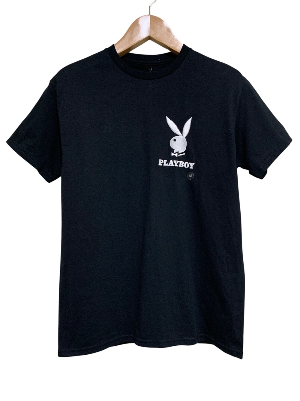 PLAYBOY Black Tee with Embroidered White Bunny Logo NWT Size Medium Cotton